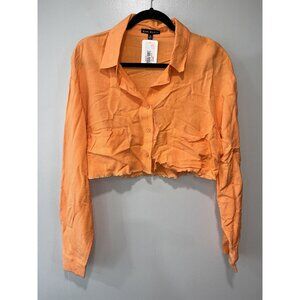 Blue Blush Heidi Cropped Button-Up‎ Shirt, Medium, Orange